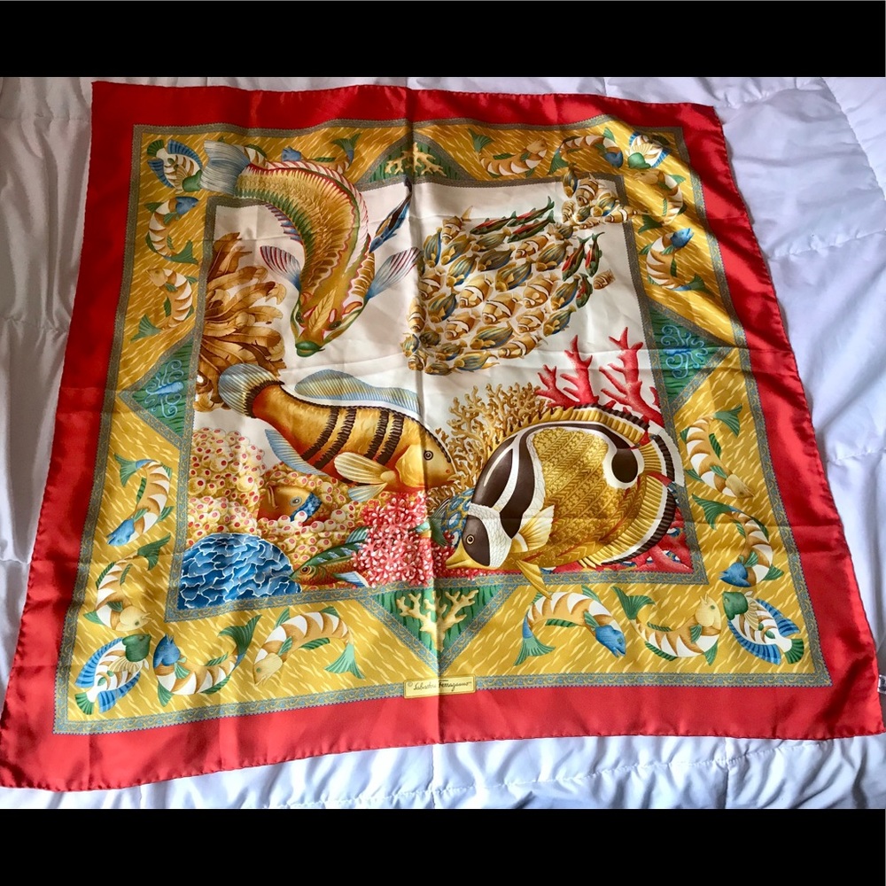 AUTHENTIC SALVATORE FERRAGAMO TROPICAL SILK SCARF